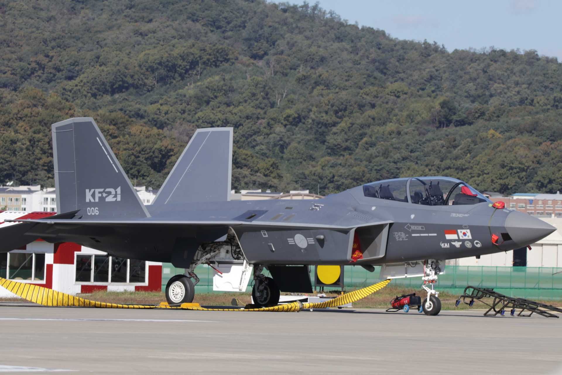 A Republic of Korea Air Force KF-21 Boramae fighter on the ground, as South Korea accelerates integration of full air-to-ground combat capability for the aircraft ahead of its original schedule.