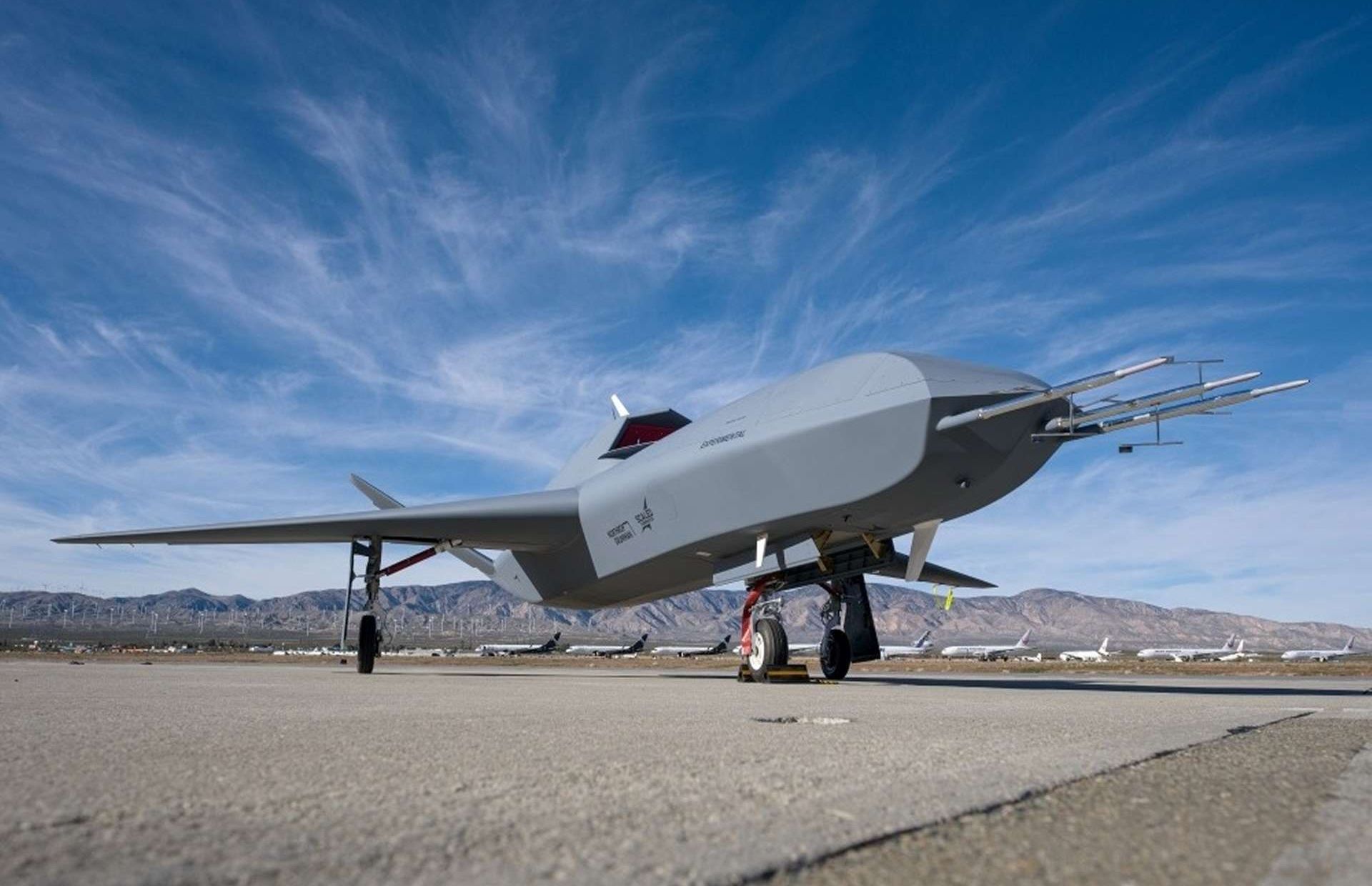 Northrop Grumman’s YFQ-48A Talon Blue is an autonomous wingman built to team with U.S. fighters, using low-observable shaping and modular payload space to add affordable mass for ISR, electronic attack, decoy, comms relay, and strike-support missions in contested airspace (Picture source: Northrop Grumman).