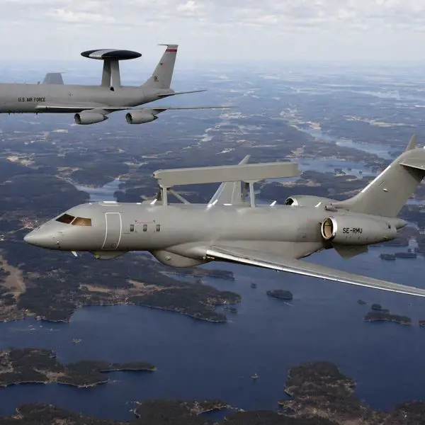 The GlobalEye’s advantage over both the Boeing E-3 Sentry and the E-7 Wedgetail is simple: it combines multi-domain sensing (air, sea, ground), higher-altitude coverage, and lower operating cost in a smaller, more flexible aircraft, while still using modern AESA radar.  (Picture source: AI-generated image based on Saab visual)