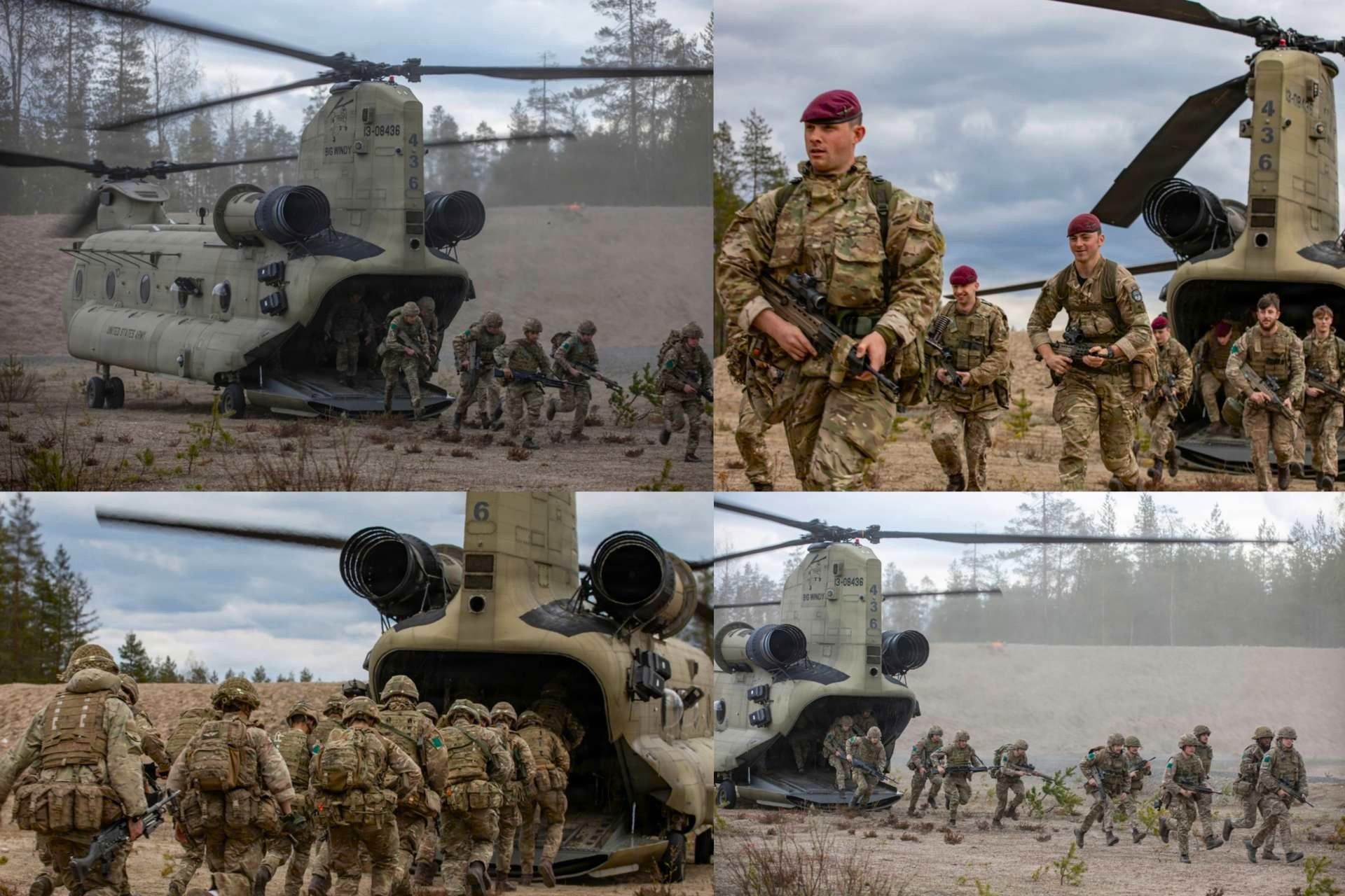 A U.S. Army CH-47 Chinook helicopter carried British paratroopers during NATO hot-load training in Finland, demonstrating rapid Allied reinforcement capability near Russia’s border during Exercise Saber Strike 2026 (Picture Source: U.S. Army)