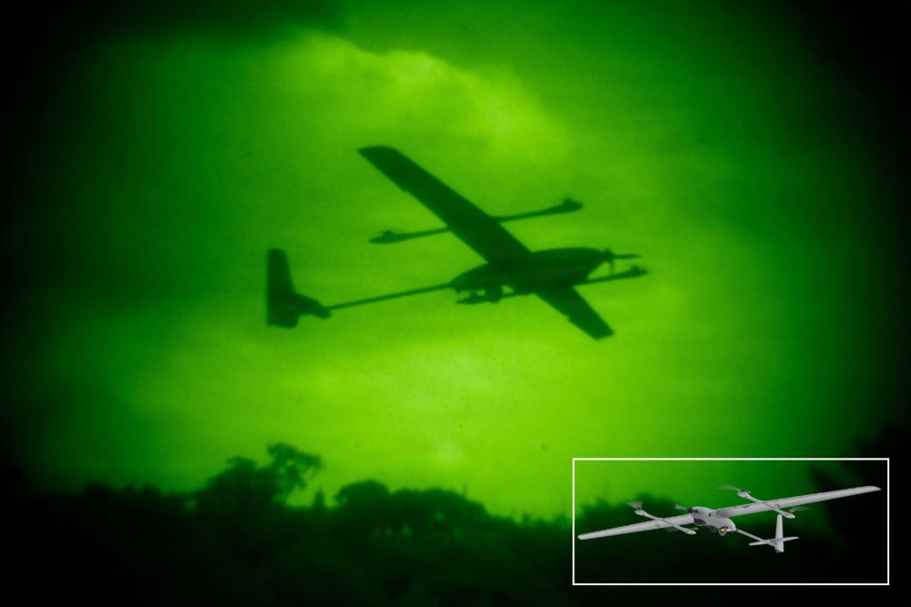 A U.S. Marine from 4th Marine Regiment operates a VXE30 Stalker drone during a combined UAS and LAAD training event at Camp Schwab, Okinawa, on December 3, 2025. (Picture source: US DoD)