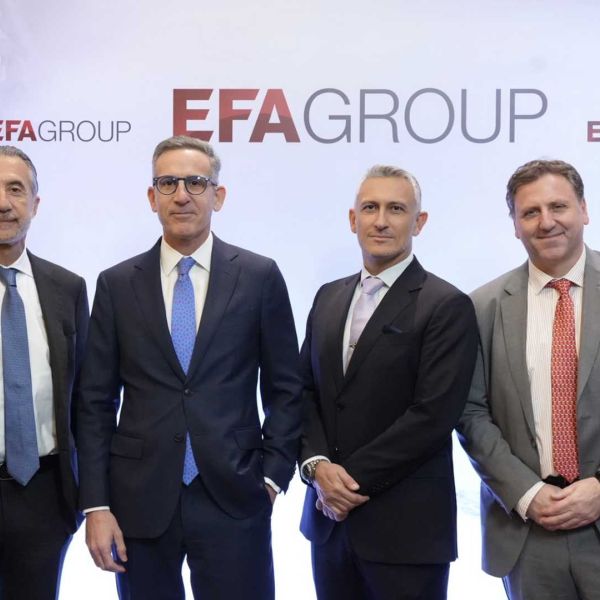 From left to right: Christian Hadjiminas, Founder of EFA Group; Nicholas Chryssanthopoulos, Senior Partner at EOS Capital Partners; Grigorios Koutsogiannis, CEO of EFA Group; and Nikos Giannakakis, CIO of Motor Oil Group, during the announcement of EFA Group’s €80 million share capital increase in Athens on December 16, 2025. (Picture source: EFA Group)