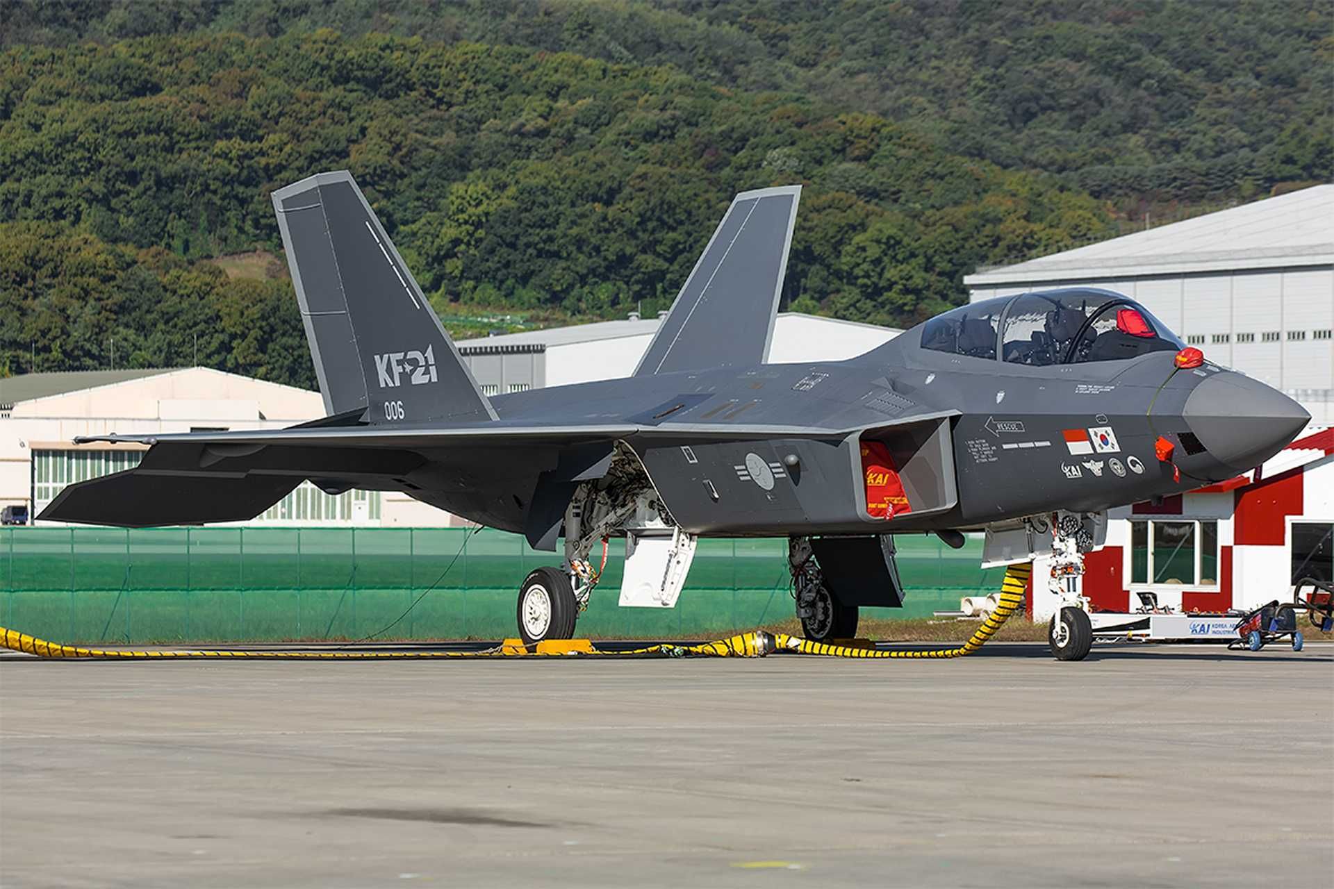 South Korea’s KF-21 Boramae on static display during DX Korea 2023 in Seoul, highlighting the nation's latest indigenous fighter program to international audiences. The aircraft's public appearance underlines its readiness for production and export.