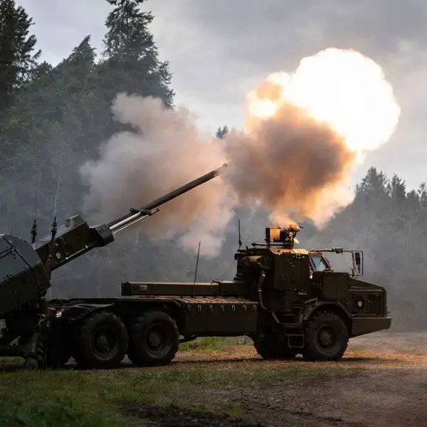 Archer is a highly automated Swedish 155 mm wheeled howitzer that fires NATO-standard ammunition with rapid shoot-and-scoot agility and accurate strikes out to 50 km from an armored cabin (Picture source: Swedish MoD).