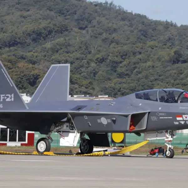A Republic of Korea Air Force KF-21 Boramae fighter on the ground, as South Korea accelerates integration of full air-to-ground combat capability for the aircraft ahead of its original schedule.