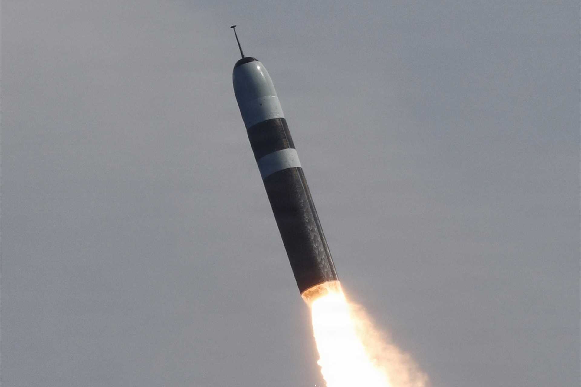 An unarmed Trident II D5 Life Extension (D5LE) missile is launched from a U.S. Navy Ohio-class ballistic missile submarine during a test off the coast of Florida.
