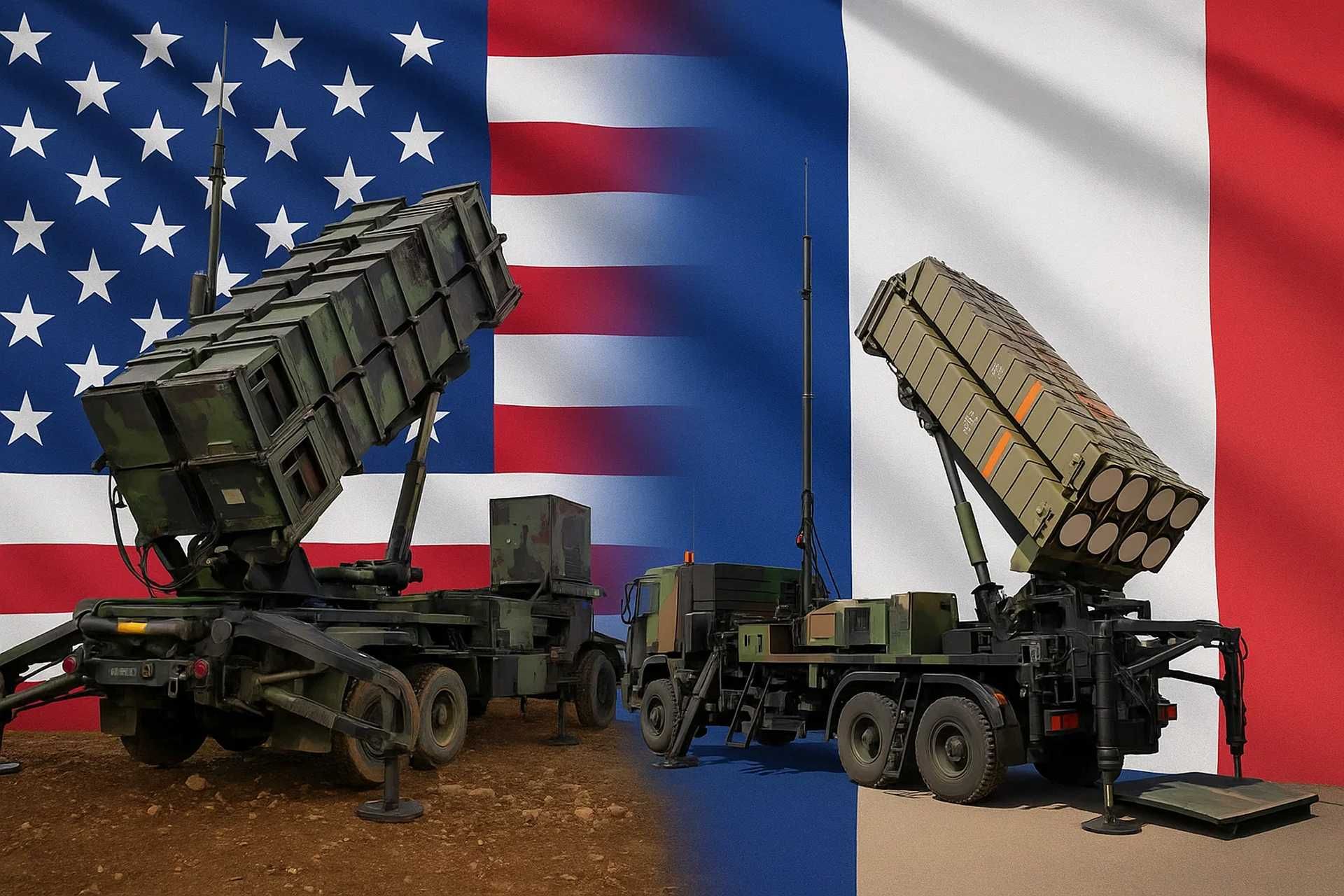 U.S. Patriot air defense system on the left and the Franco-Italian SAMP/T system on the right. Both represent NATO’s top-tier surface-to-air capabilities, now central to renewed debate over missile defense performance and technology.