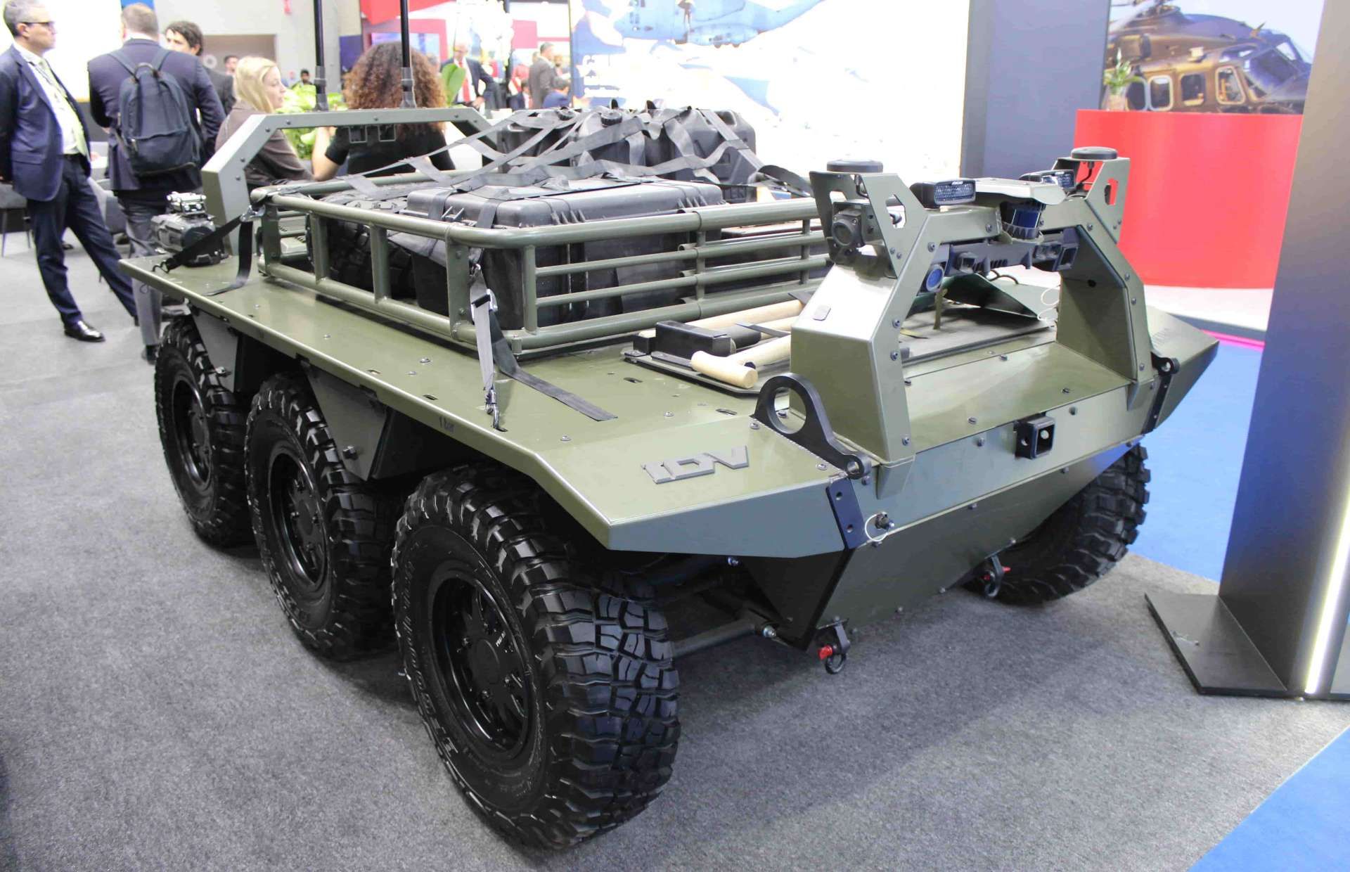 IDV’s VIKING 6x6 hybrid uncrewed ground vehicle shown at World Defense Show in Riyadh, observed by Army Recognition, combines 750 kg payload capacity with 6x6 off-road mobility, low-signature electric “last-mile” drive, and modular autonomy for resupply, CASEVAC, and sensor or mission-payload carriage in contested environments (Picture source: Army Recognition Group).