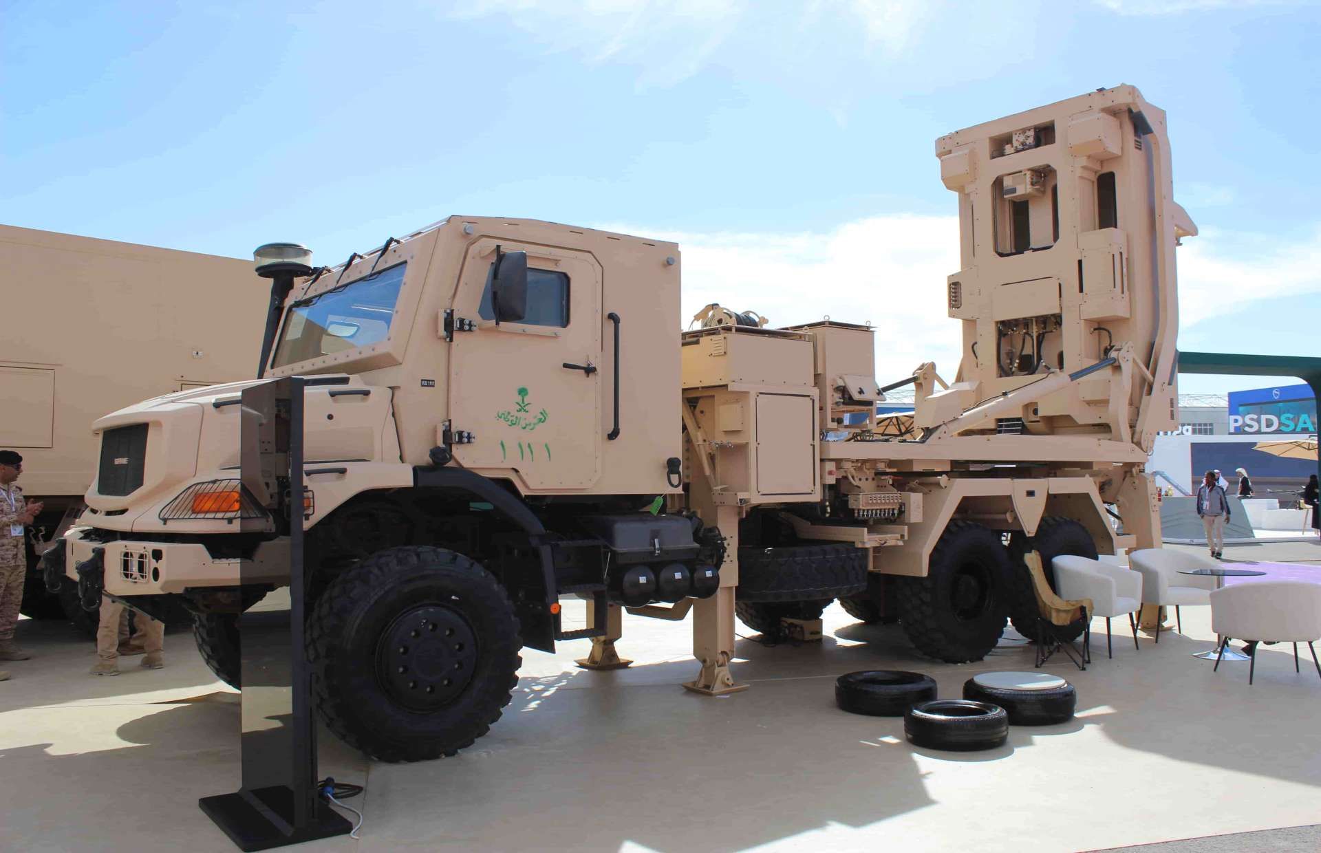 VLUMICA truck-mounted short-range air-defense system with vertical launch and 360-degree coverage, carrying four VL MICA interceptors per vehicle and designed for rapid salvo firing, lock-on-after-launch engagements, and quick shoot-and-scoot relocation to defend bases and critical infrastructure against aircraft, cruise missiles, and drones (Picture source: Army Recognition Group).