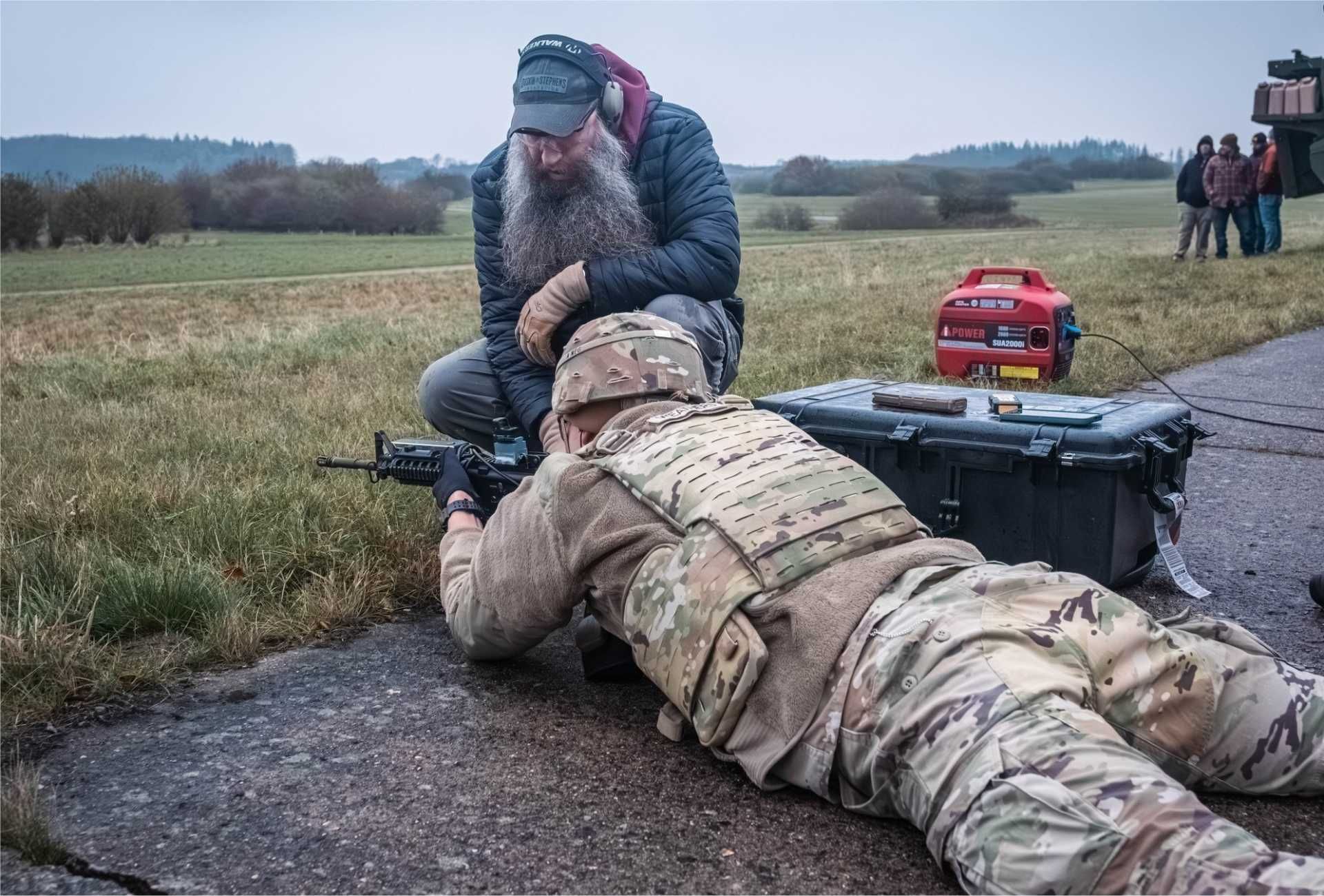 U.S. Army Spc. Logan Weathers, a crew member with the 5th Battalion, 4th Air Defense Artillery Regiment, engages a hostile drone using a counter-unmanned aircraft system during Project FlyTrap 4.5 on November 19, 2025, at the German military training area Truppenübungsplatz Putlos.