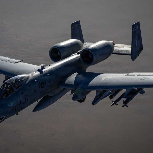 A U.S. Air Force A-10 Thunderbolt II conducts combat air operations over the U.S. Central Command area of responsibility during Operation Epic Fury, supporting precision strikes and maritime security missions in the Strait of Hormuz.