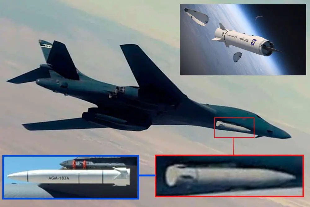 The U.S. Air Force has unveiled a B-1B Lancer carrying the AGM-183A ARRW, signaling a major step toward integrating hypersonic strike capability into its long-range bomber fleet (Picture Source: Edwards Air Force Base / U.S. Air Force / Lockheed Martin)