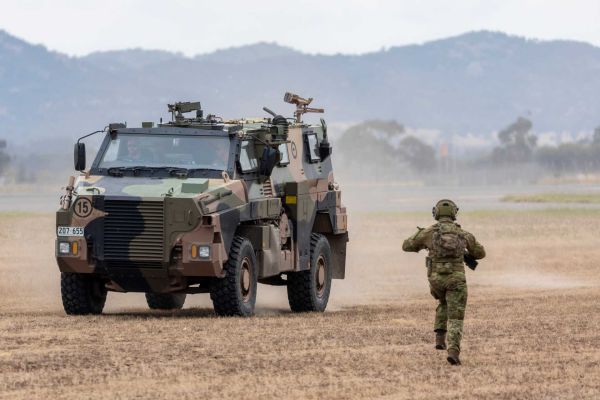 The upgrades planned in the AU$750 contract will increase the Bushmaster PMV’s protection, payload, and towing capacity, while enabling integration of heavier weapon stations, counter-drone systems, and networked communications for coordinated operations. (Picture source: Australian MoD)