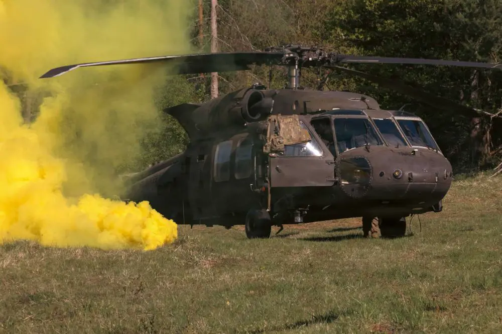 A U.S. Army UH-60 Black Hawk helicopter assigned to the 3rd Infantry Division conducts a simulated combat assault during Combined Resolve 26-07 at the Joint Multinational Readiness Center in Hohenfels, Germany, on May 2, 2026.