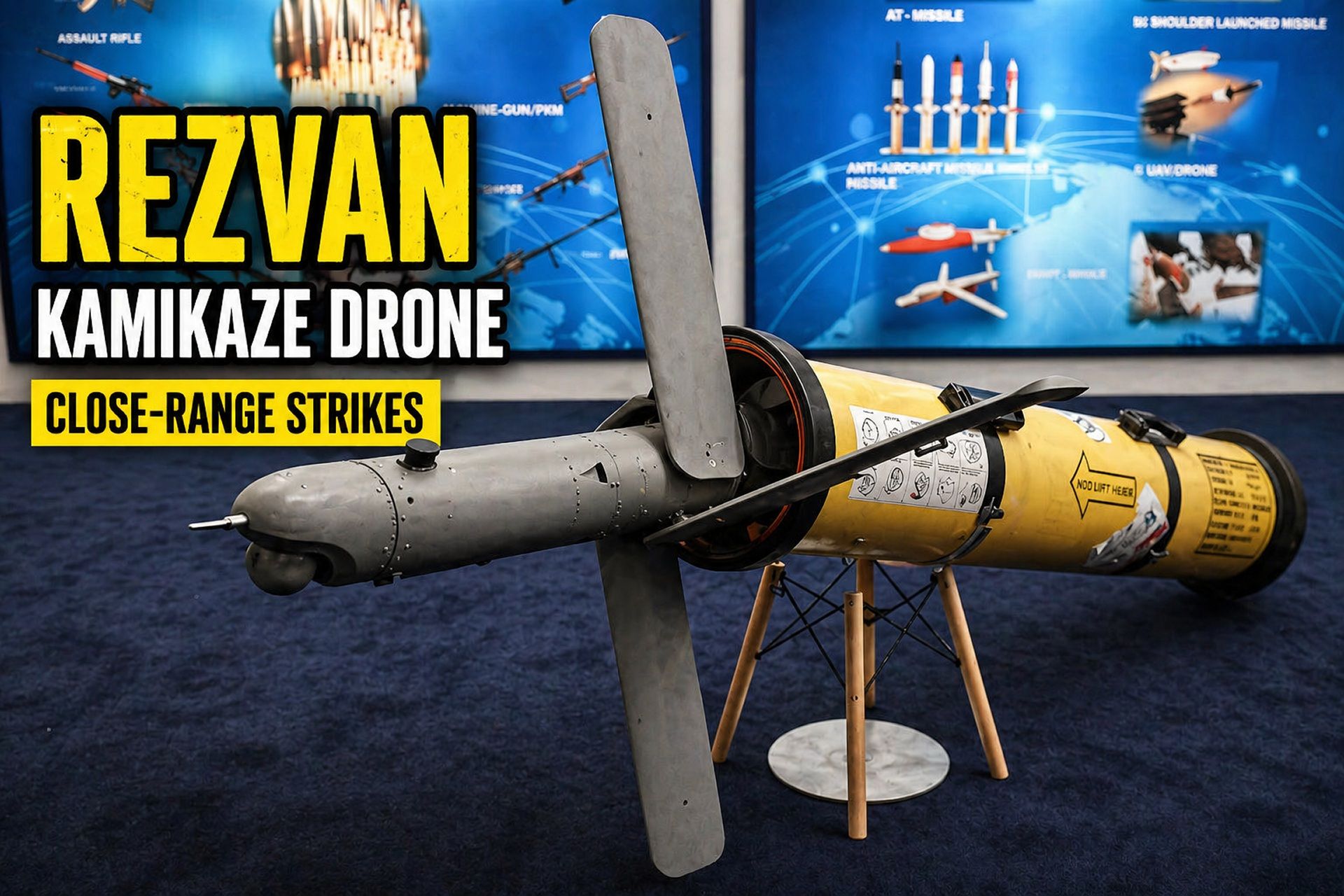 Iran has fielded the Rezvan loitering munition, a short-range kamikaze drone capable of detecting and striking targets within a 20 km radius to strengthen its tactical battlefield precision strike capability (Picture source: Army Recognition, protected illustration, reproduction prohibited without permission)