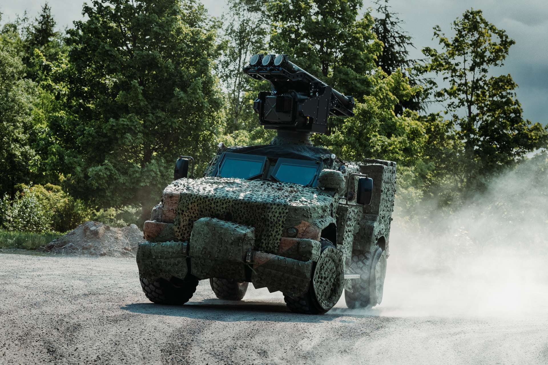 Saab’s M-SHORAD is a highly mobile short-range air defense system that combines the RBS 70 NG missile and Giraffe 1X radar to rapidly detect, track, and neutralize modern aerial threats like drones, helicopters, and cruise missiles (Picture Source: SAAB)