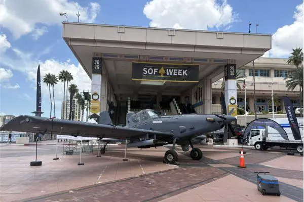 L3Harris OA-1K Skyraider II showcased at SOF Week 2026 in Tampa, highlighting rapid deployment and expeditionary combat support capabilities for U.S. Special Operations Forces. (Picture source Air Tractor AT-802U X account)