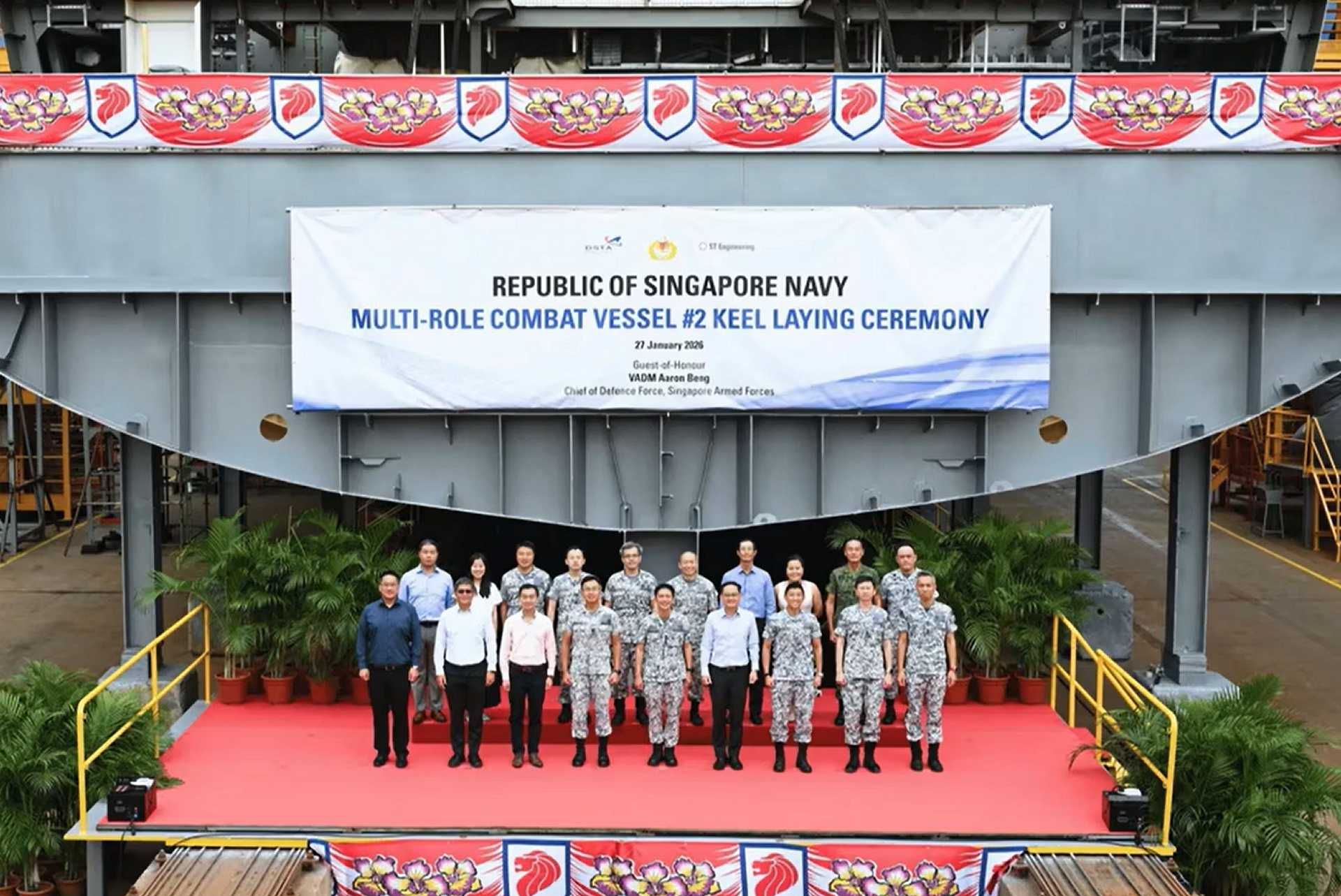 Keel laying ceremony for the second Victory-class Multi-Role Combat Vessel (MRCV) at ST Engineering's shipyard on January 27, 2026, marking a key milestone in Singapore’s next-generation naval modernization program. The MRCV fleet is being developed for the Republic of Singapore Navy in partnership with DSTA, DSO National Laboratories, and international naval technology companies.